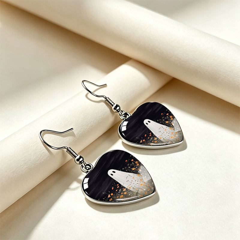 Wildflower Meadow Ghost Pattern Heart-Shaped Earrings